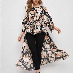 SHEIN Floral High-Low Tunic Blouse